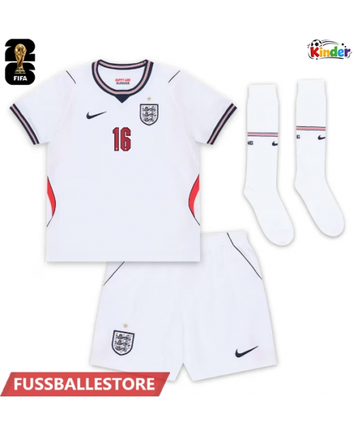 Günstige England Kobbie Mainoo #16 Heimtrikotsatz Kinder WM 2026 Kurzarm (+ Kurze Hosen)